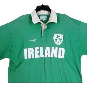 Vtg Lansdowne Ireland Rugby IRF Polo Shirt Mens 2XL Green White Embroidered Logo
